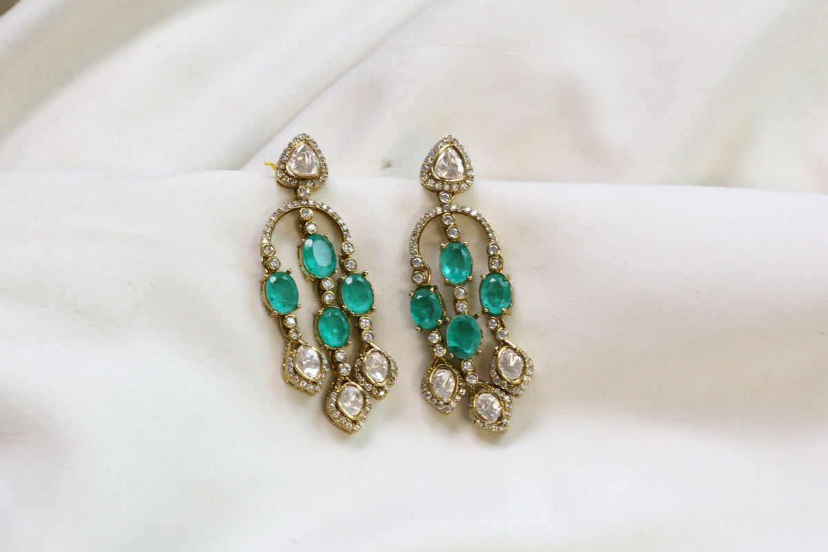 Premium LV Moissanite & Doublet Earrings -Emerald