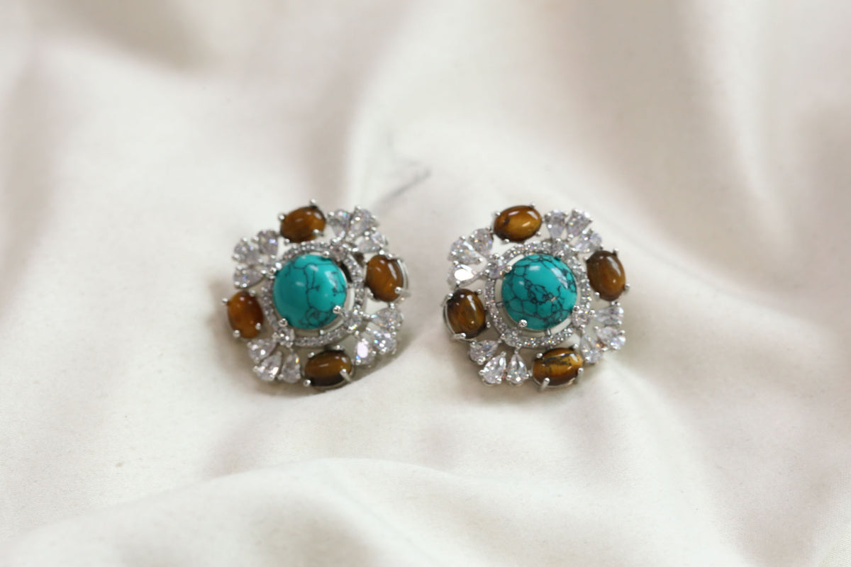 Shruti Semiprecious Studs - Turquoise & TigerEye
