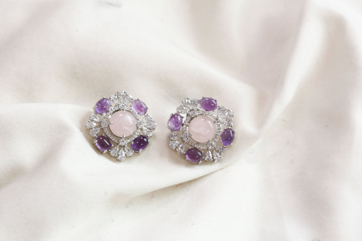 Shruti Semiprecious Studs - Rose Quartz & Amethyst