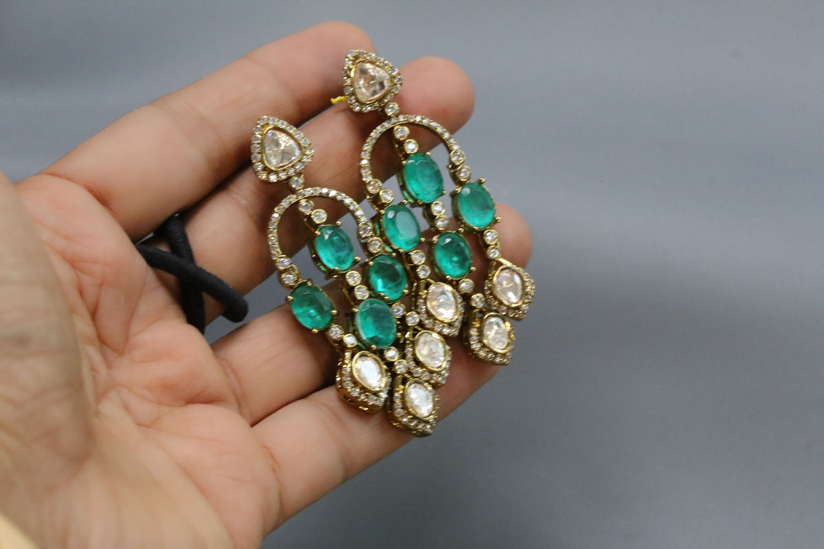 Premium LV Moissanite & Doublet Earrings -Emerald