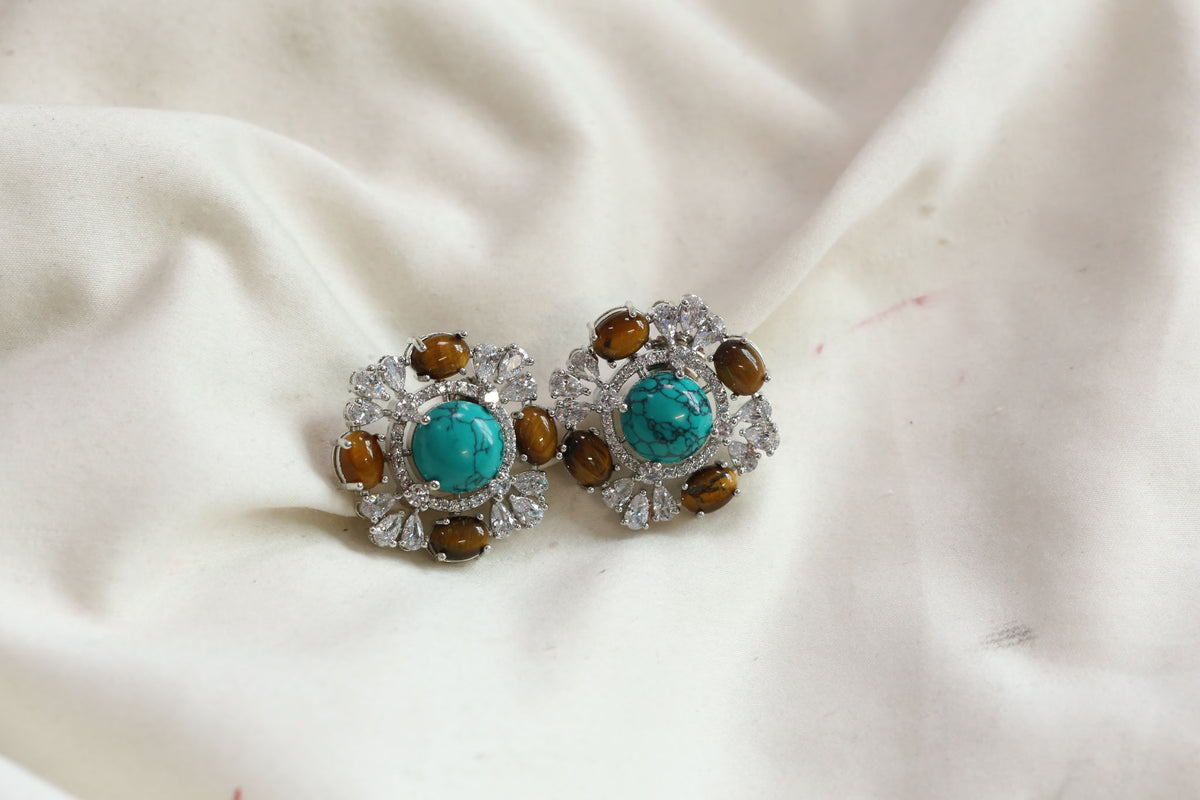 Shruti Semiprecious Studs - Turquoise & TigerEye