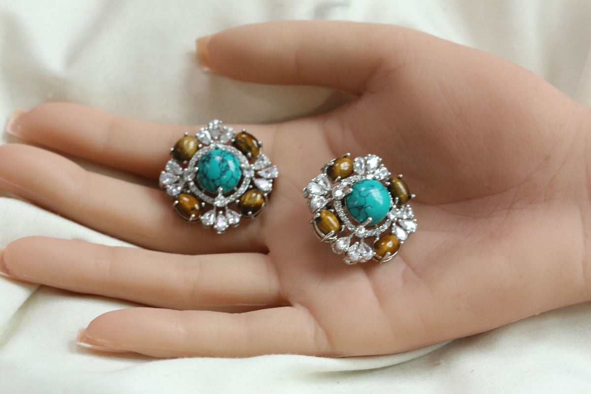 Shruti Semiprecious Studs - Turquoise & TigerEye