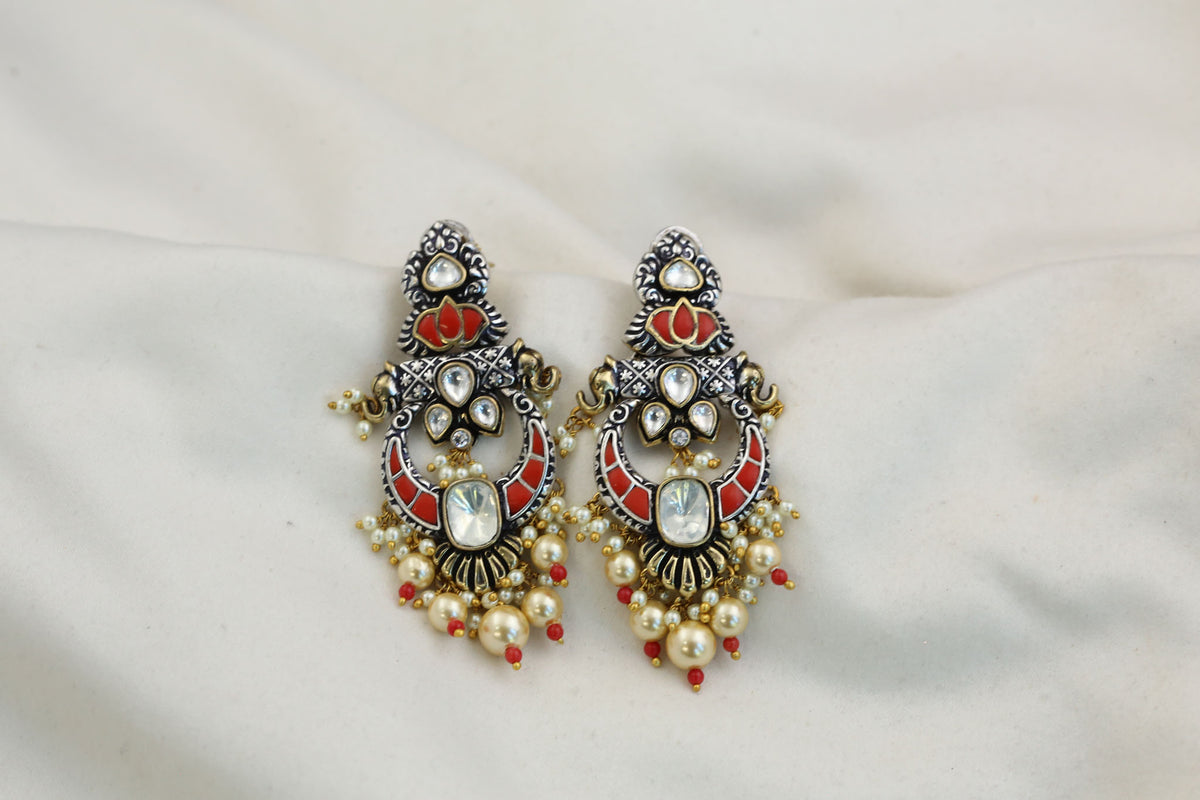 Takkar Kundan, Polki Two Tone Designer Earrings