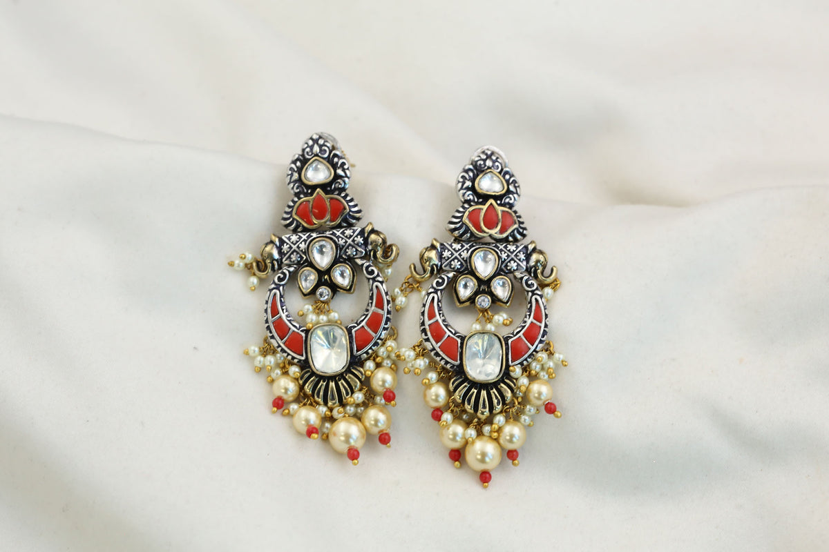 Takkar Kundan, Polki Two Tone Designer Earrings
