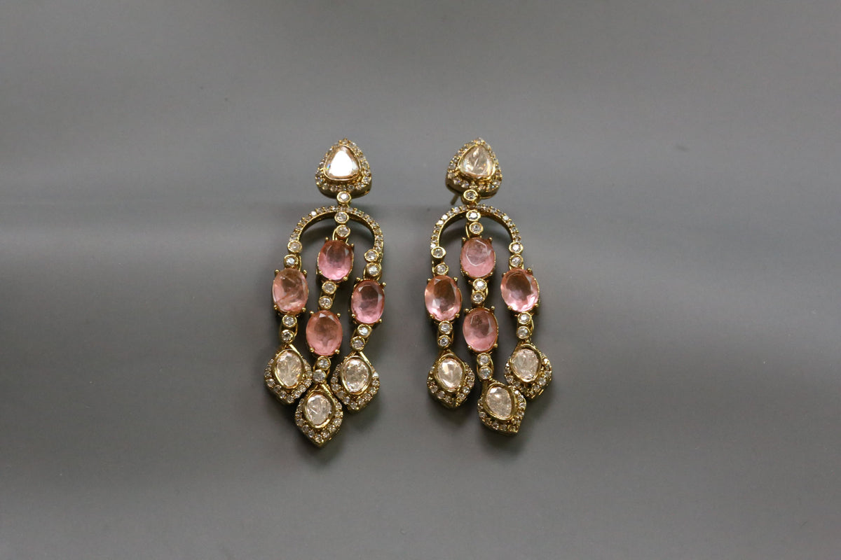 Premium LV Moissanite & Doublet Earrings -Pink