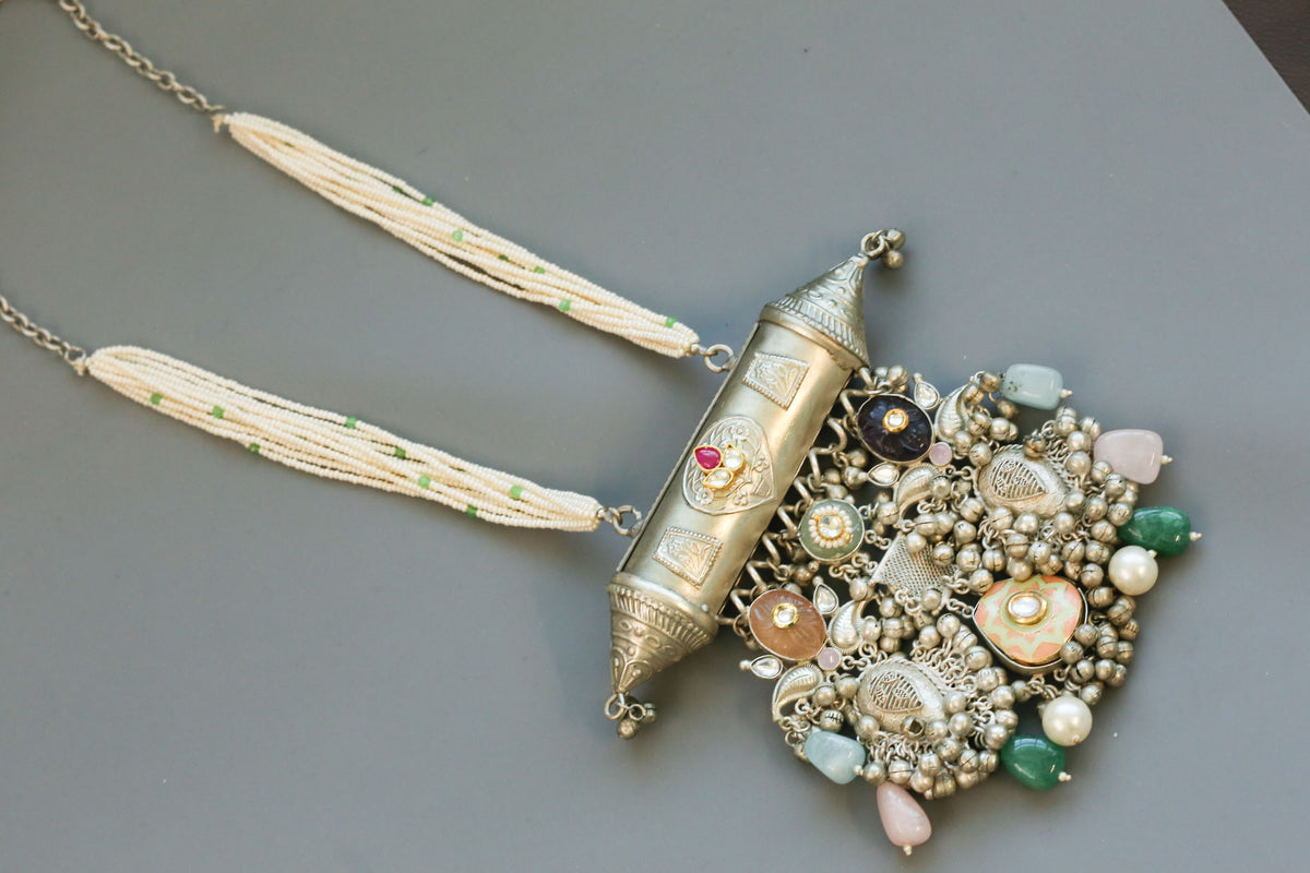 Tabeez Fusion Kundan & Semiprecious Stones Necklace