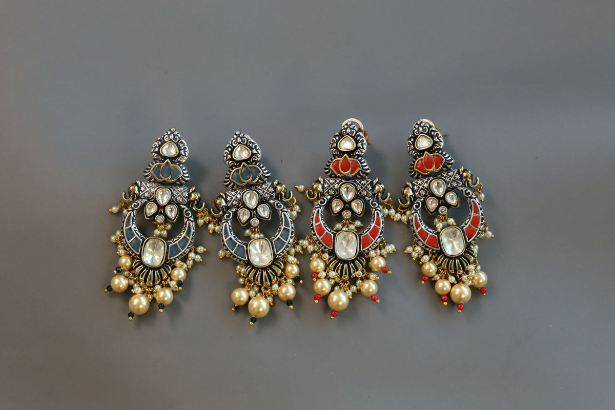 Takkar Kundan, Polki Two Tone Designer Earrings
