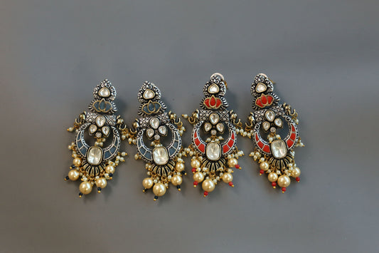 Takkar Kundan, Polki Two Tone Designer Earrings