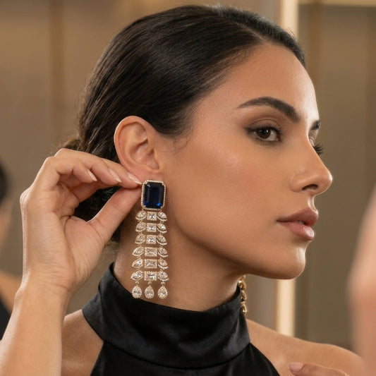 Contemporary Blue Hydro & Uncut Polki Earrings