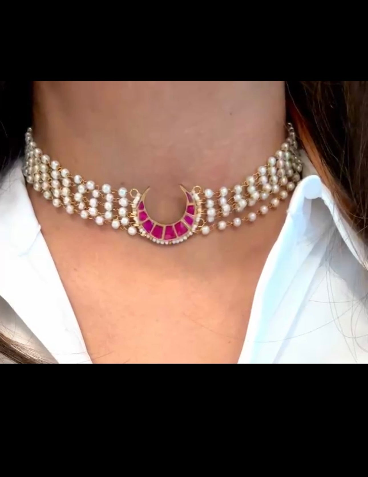 Jadau Kundan Dainty Choker - Ruby, Clear, Green