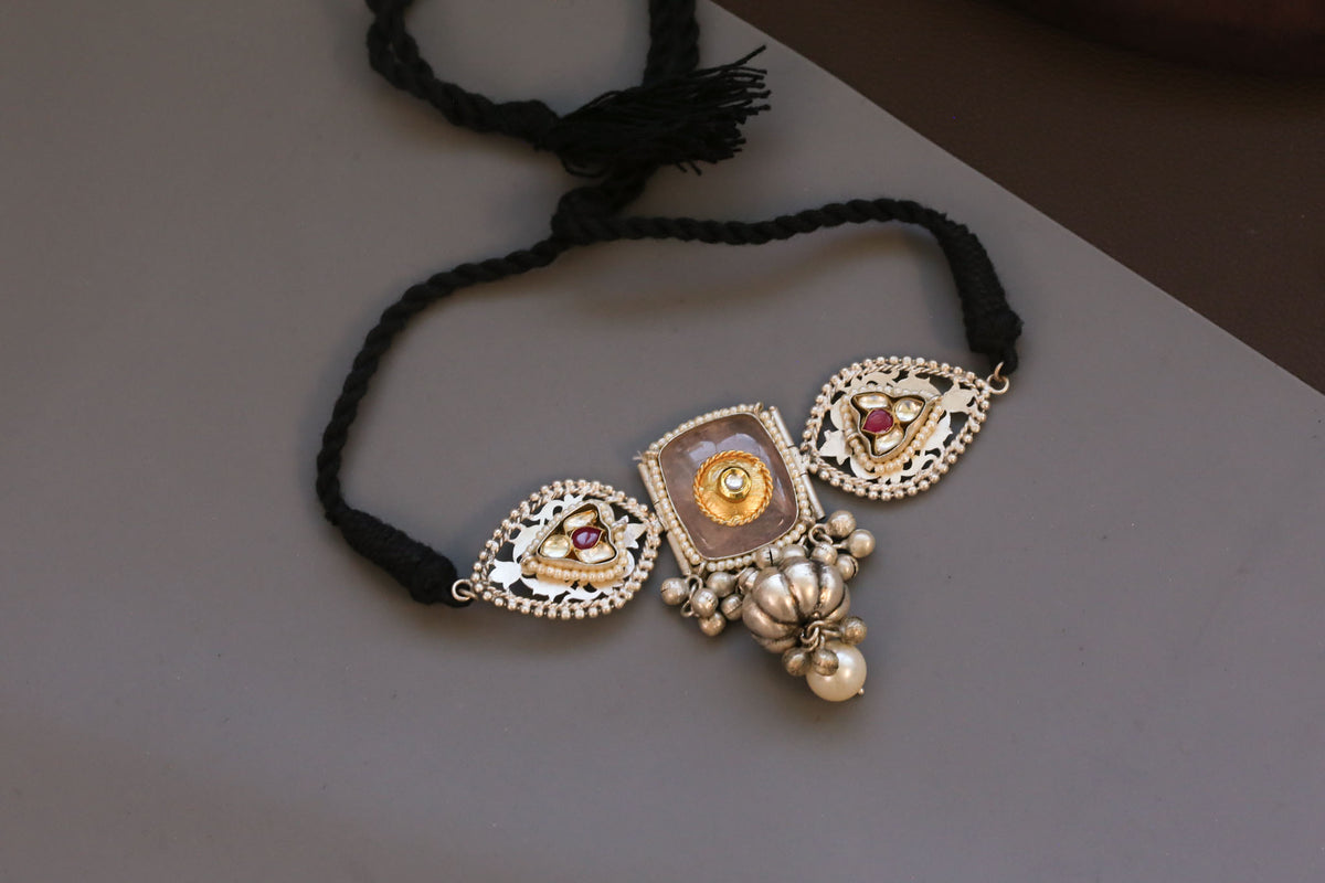 Fusion Kundan & Semiprecious Stone Choker (Rose Quartz)