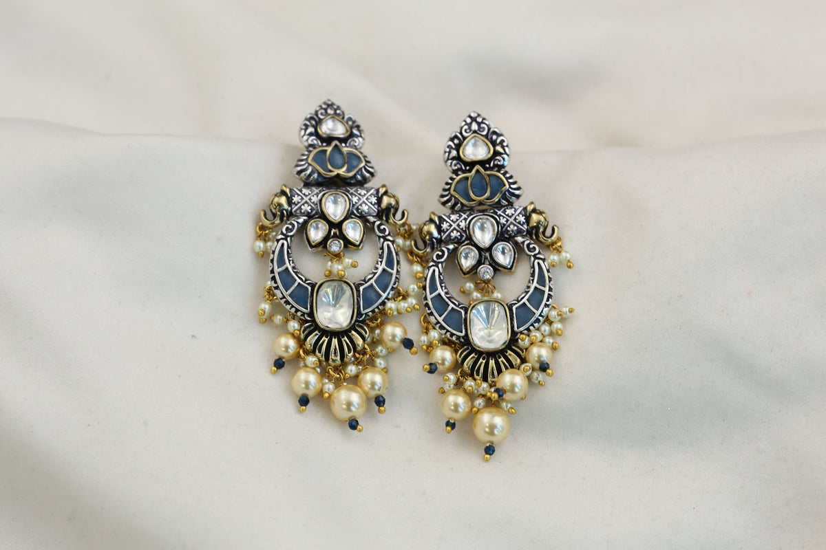 Takkar Kundan, Polki Two Tone Designer Earrings