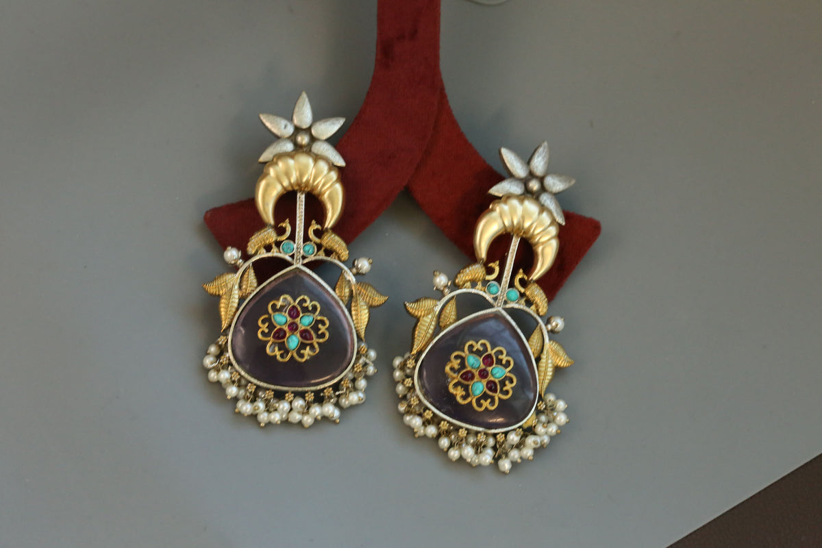 Dual Tone Fusion Earrings- Purple