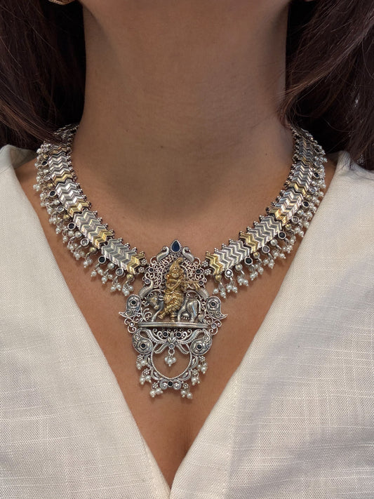 Shri Krishna Dual Tone Necklace Set - Blue