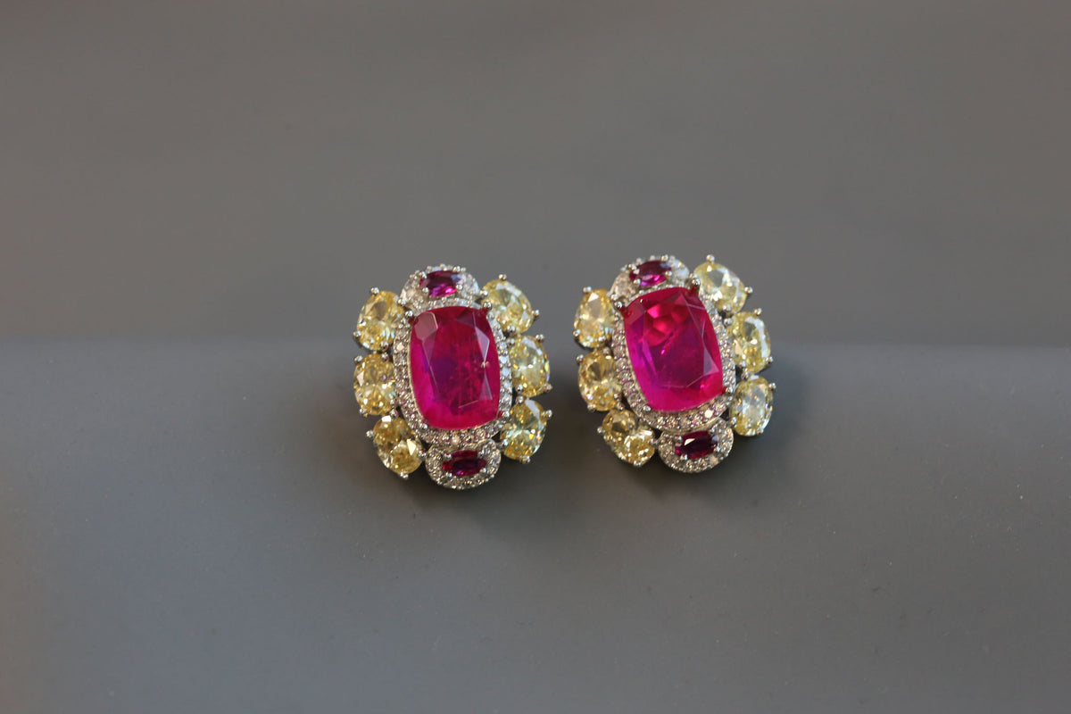 Premium CZ & Hot Pink Doublet Studs