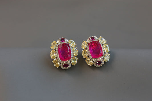 Premium CZ & Hot Pink Doublet Studs