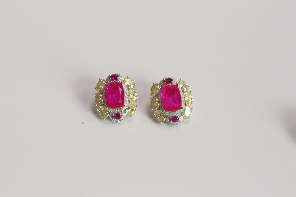 Premium CZ & Hot Pink Doublet Studs