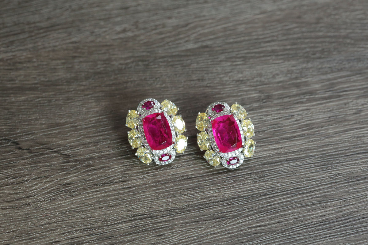 Premium CZ & Hot Pink Doublet Studs