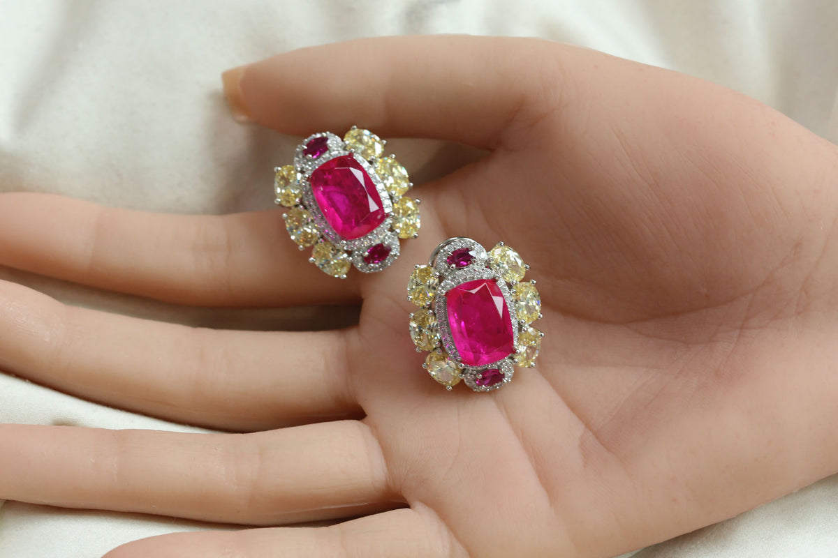 Premium CZ & Hot Pink Doublet Studs