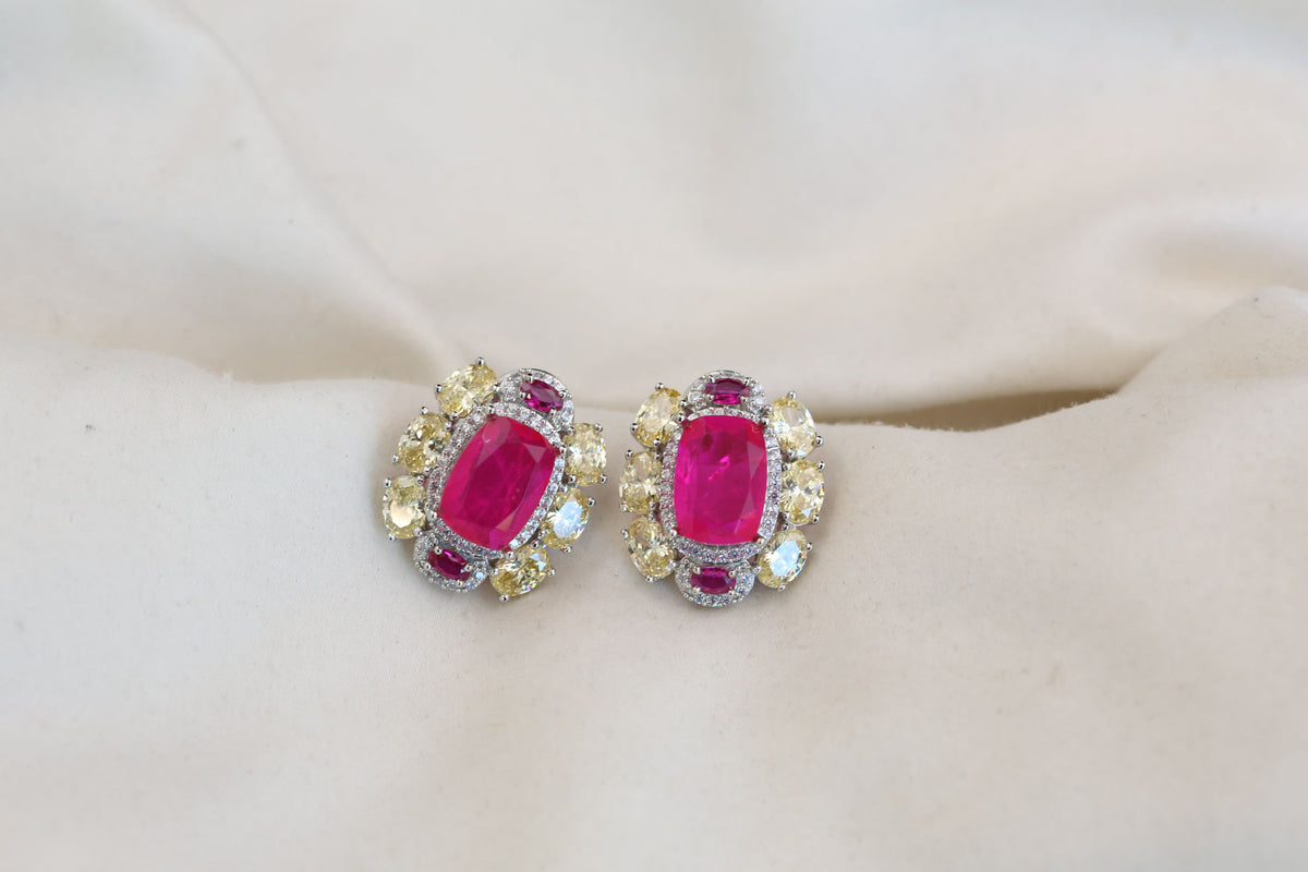 Premium CZ & Hot Pink Doublet Studs