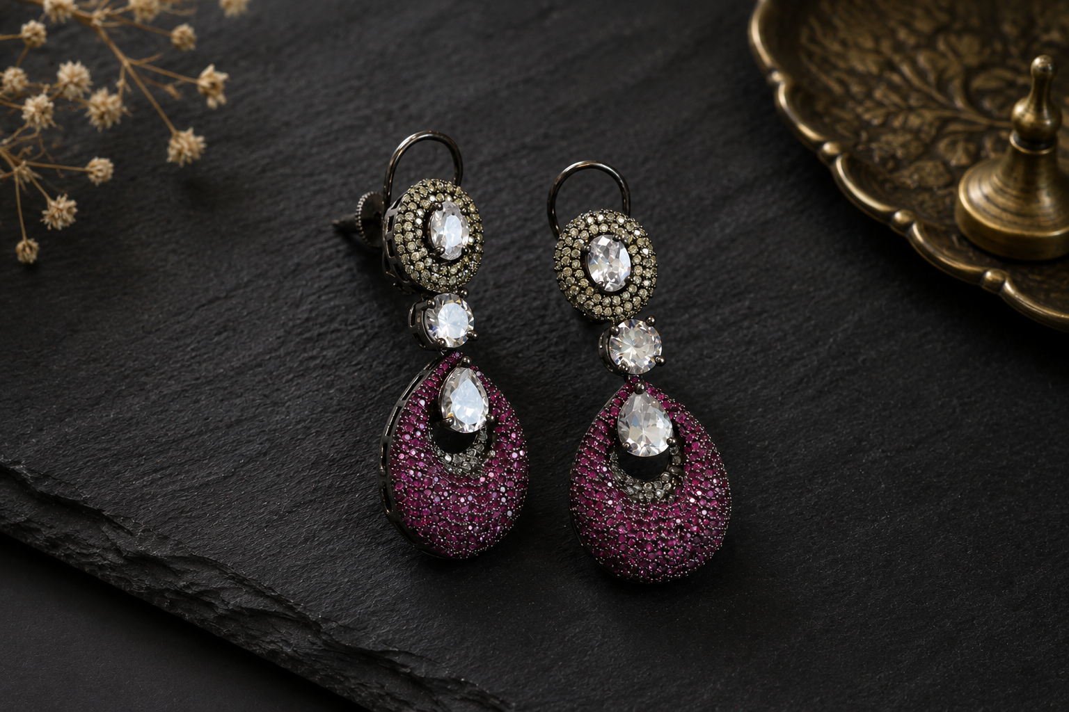Contemporary Nano CZ Stone Earrings- Ruby