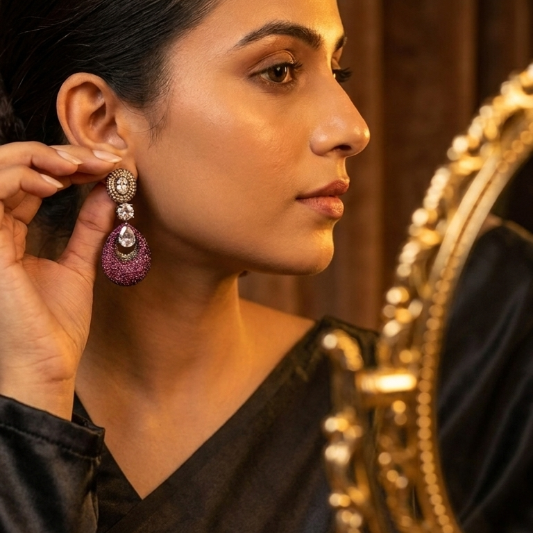 Contemporary Nano CZ Stone Earrings- Ruby