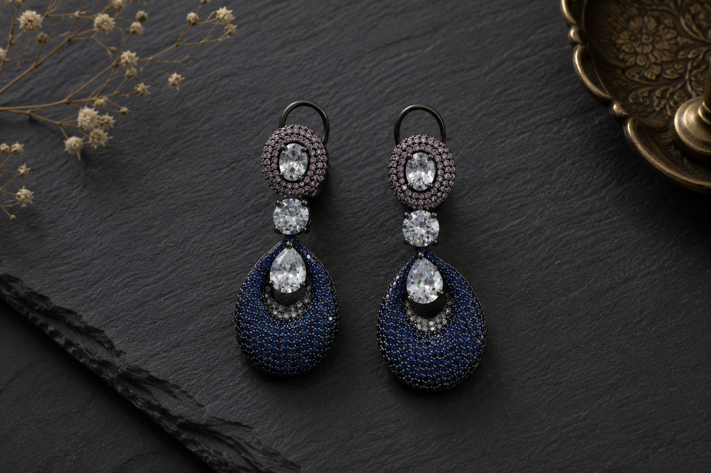 Contemporary Nano CZ Stone Earrings- Blue Pink
