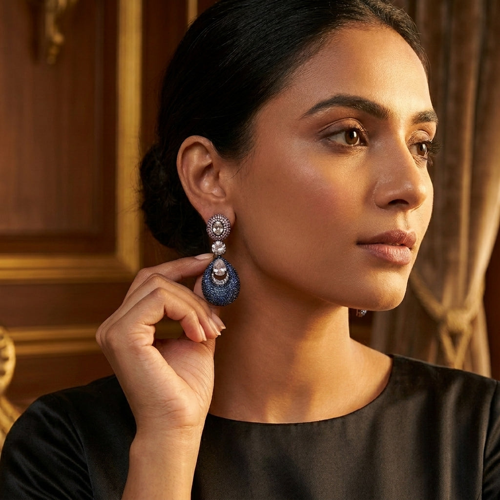 Contemporary Nano CZ Stone Earrings- Blue Pink