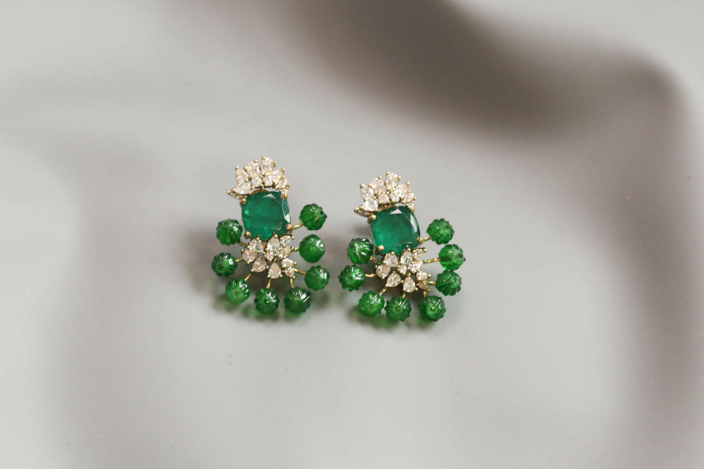 CZ, Doublet & Melon Beads Studs - Green