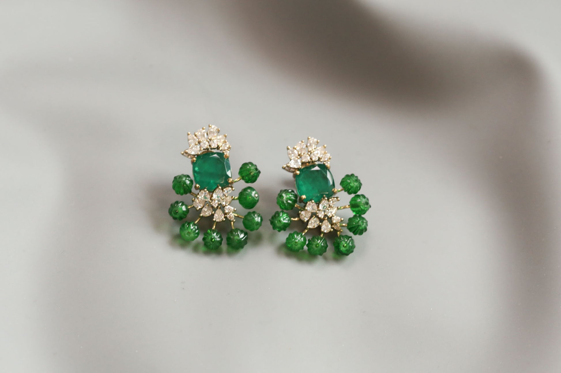 CZ, Doublet & Melon Beads Studs - Green