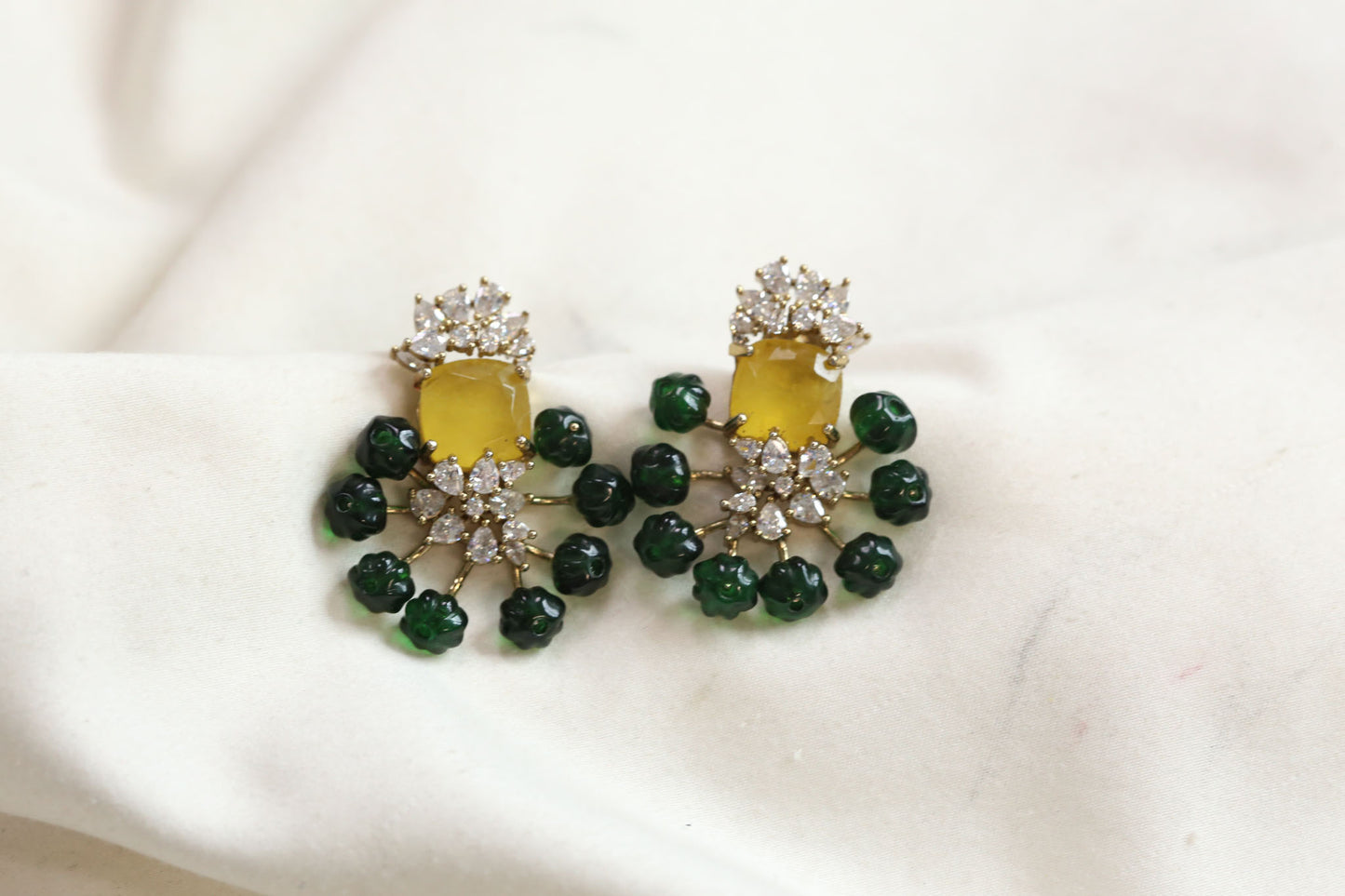 CZ, Doublet & Melon Beads Studs - Yellow