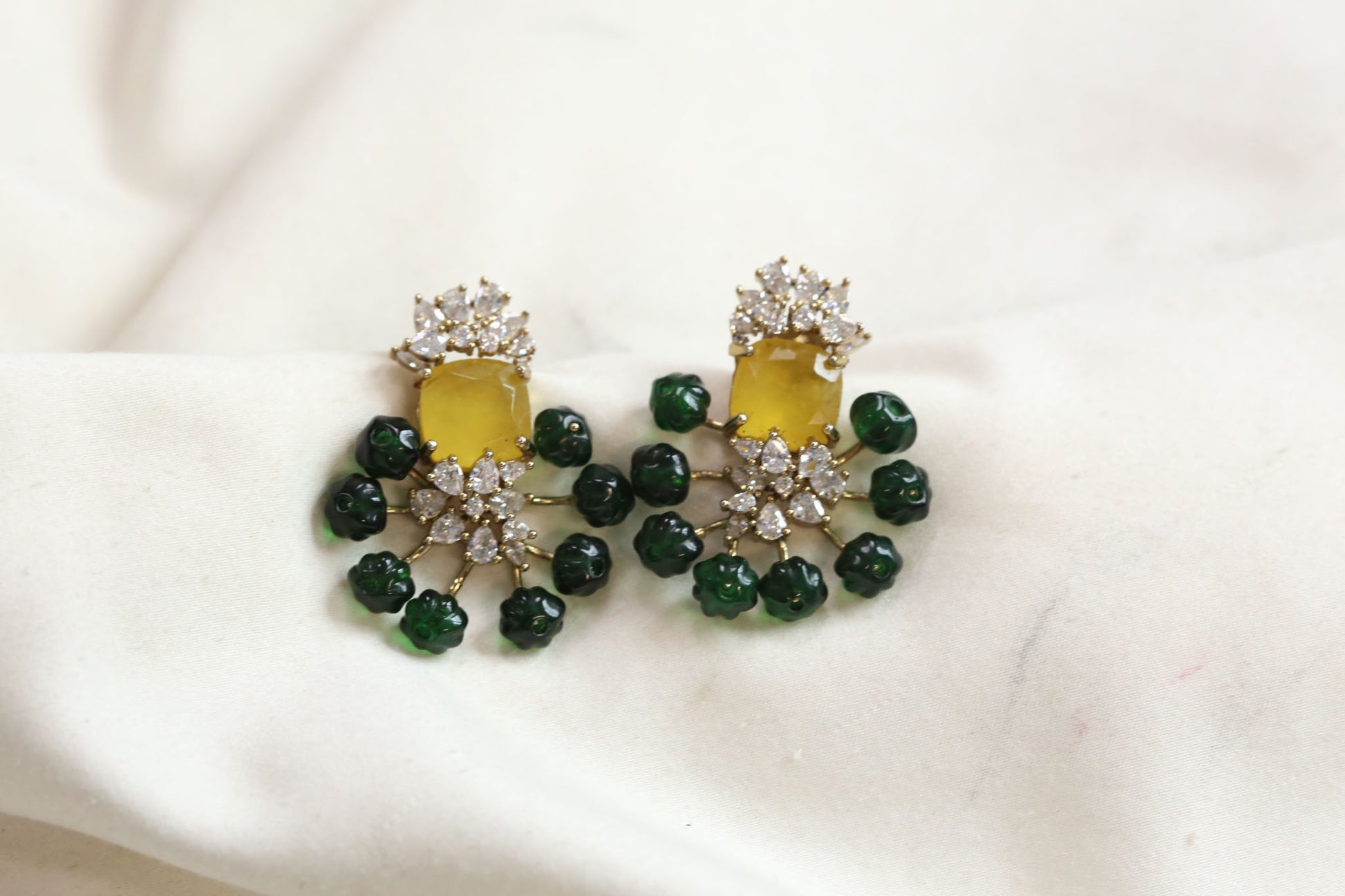 CZ, Doublet & Melon Beads Studs - Yellow