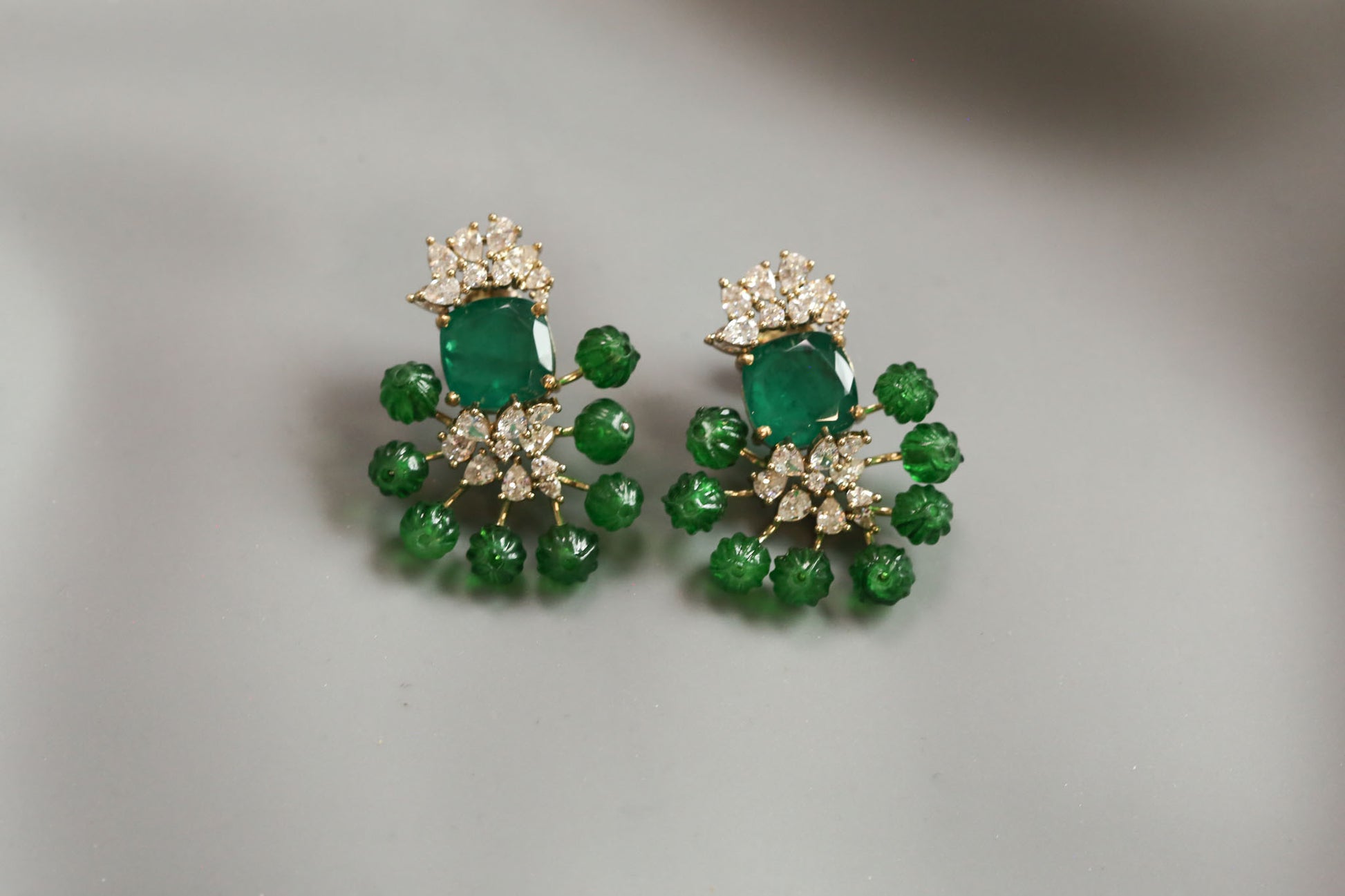 CZ, Doublet & Melon Beads Studs - Green