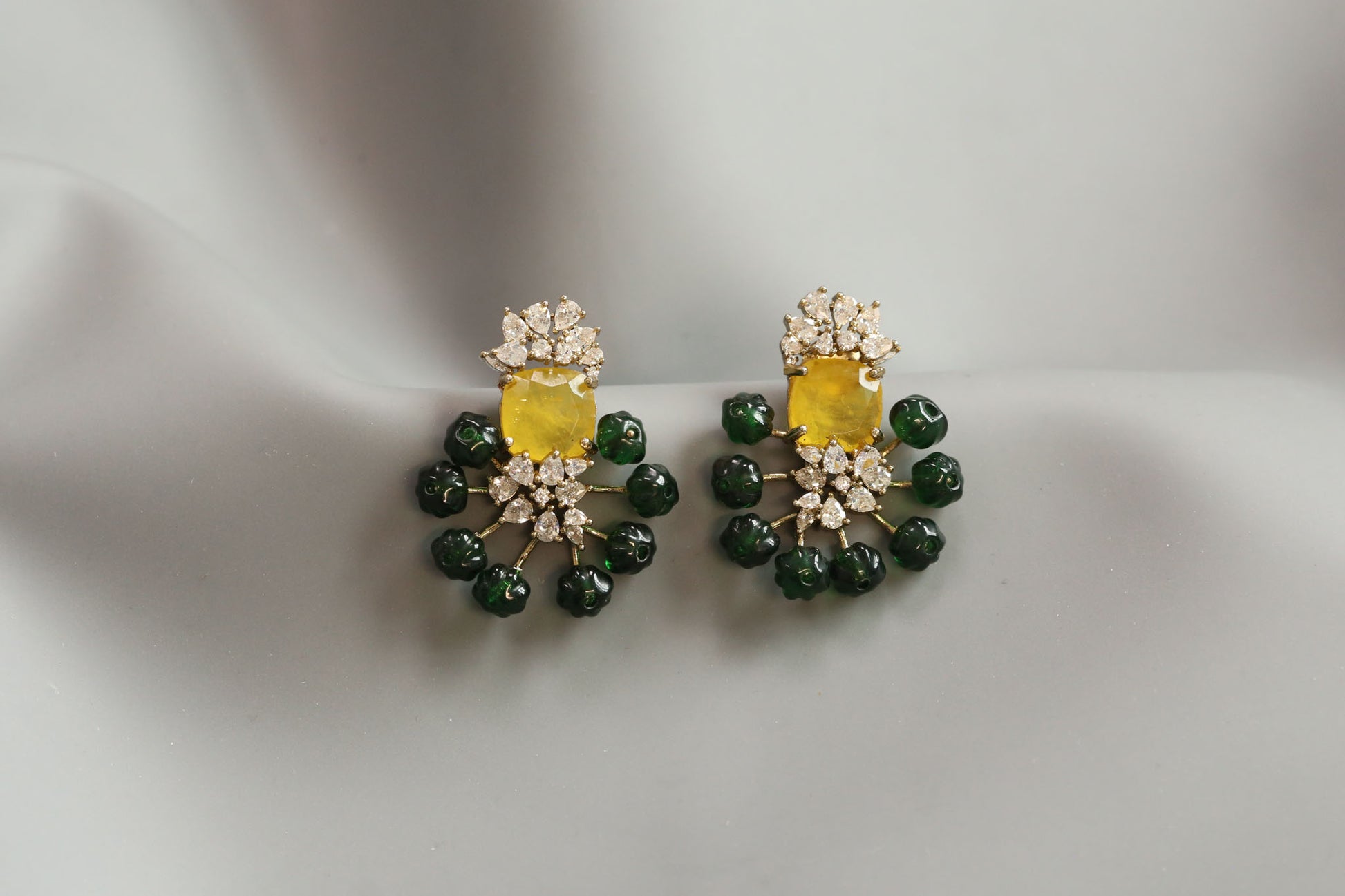 CZ, Doublet & Melon Beads Studs - Yellow