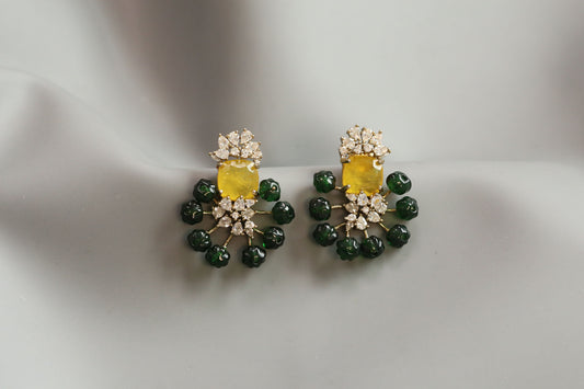 CZ, Doublet & Melon Beads Studs - Yellow