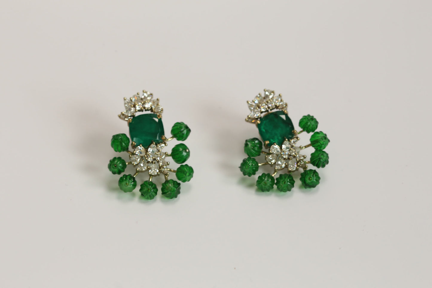 CZ, Doublet & Melon Beads Studs - Green