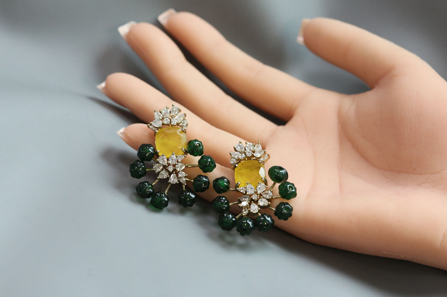 CZ, Doublet & Melon Beads Studs - Yellow