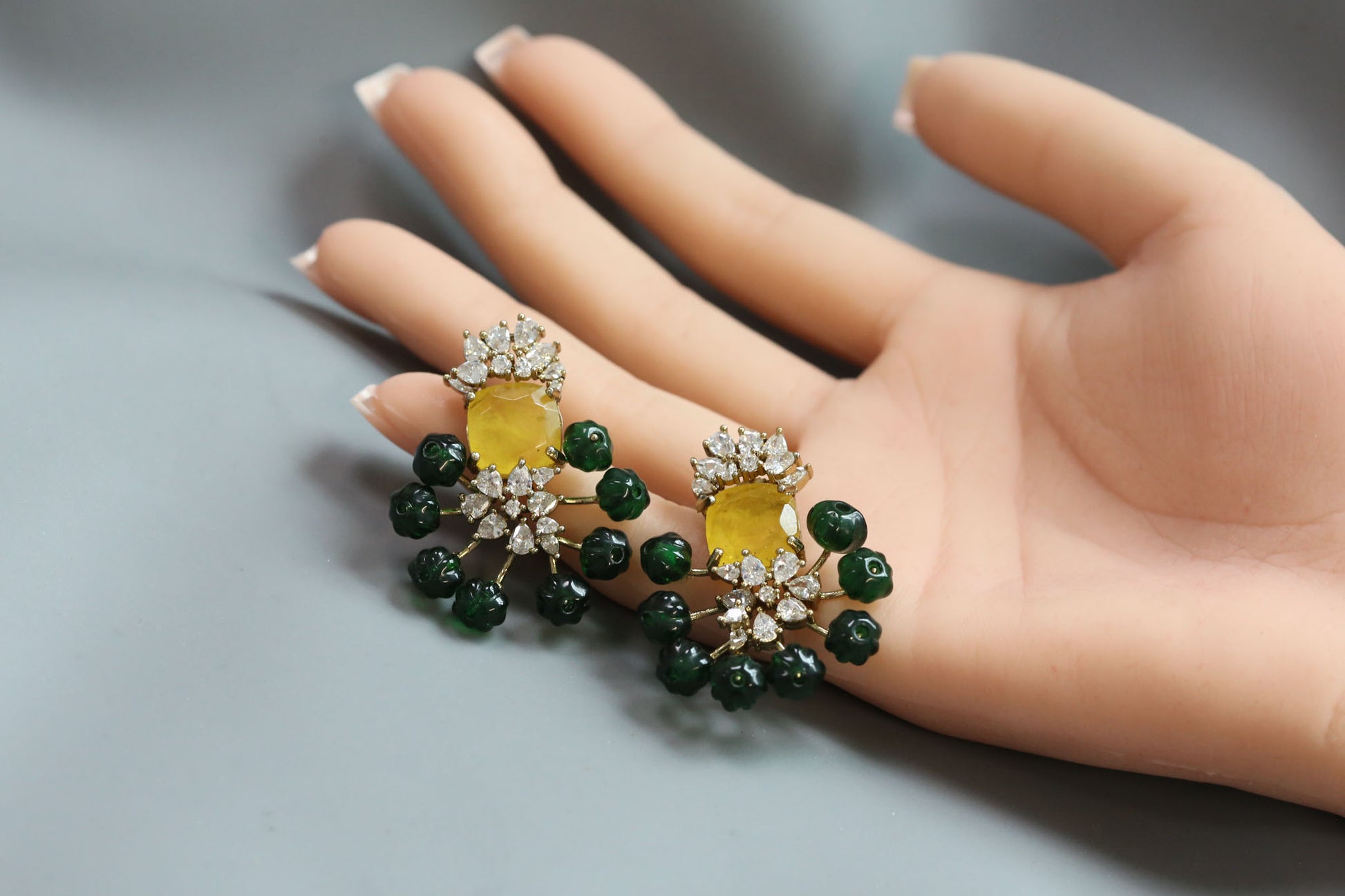 CZ, Doublet & Melon Beads Studs - Yellow