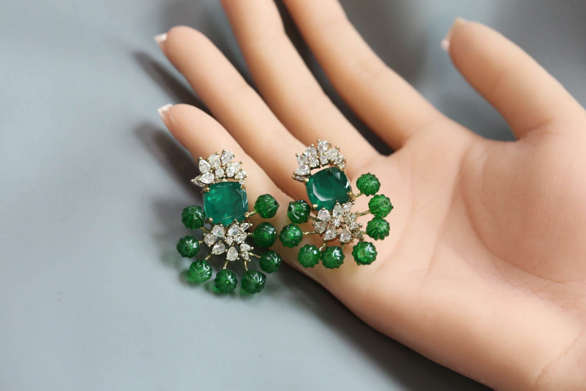 CZ, Doublet & Melon Beads Studs - Green