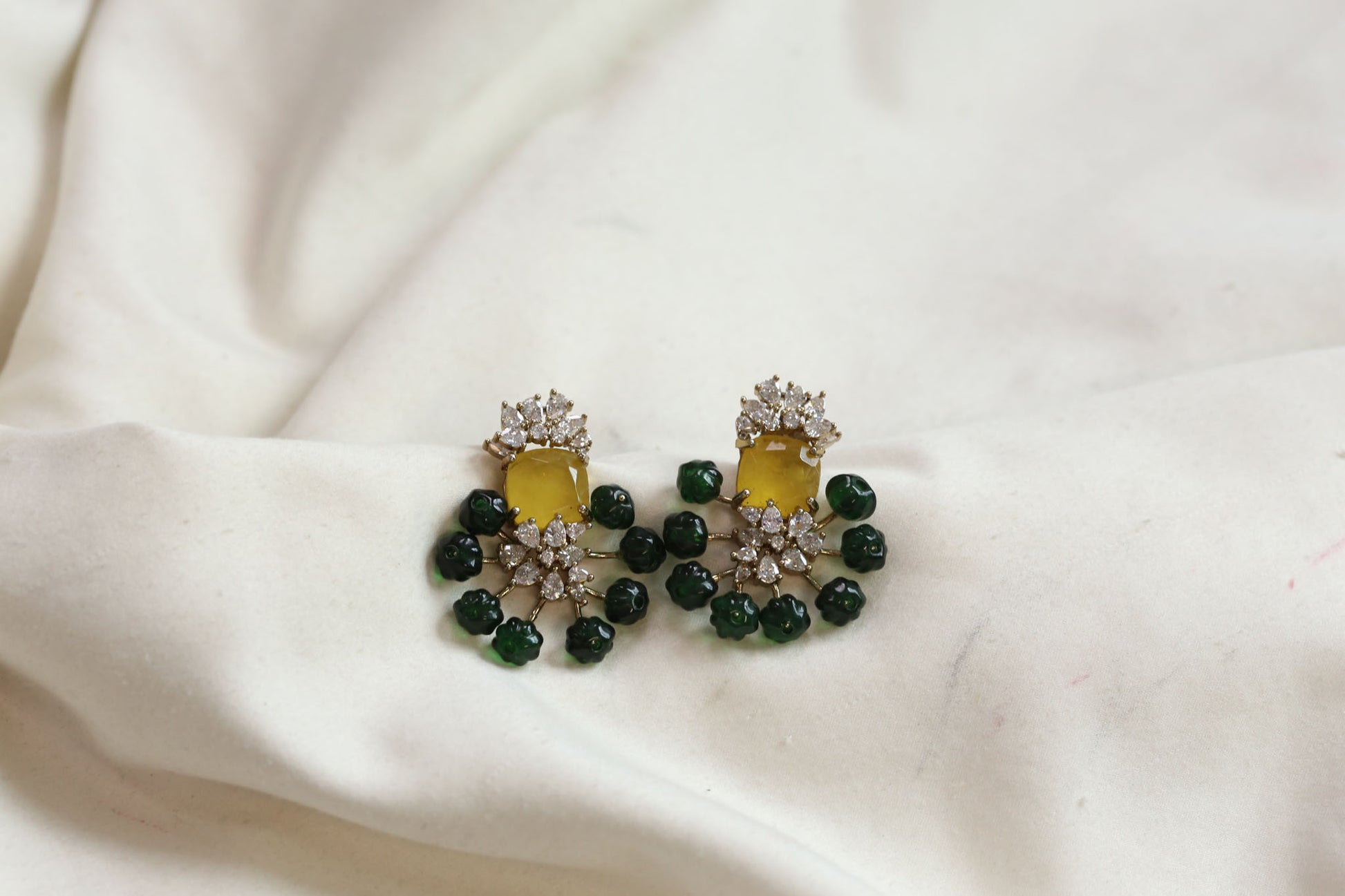 CZ, Doublet & Melon Beads Studs - Yellow