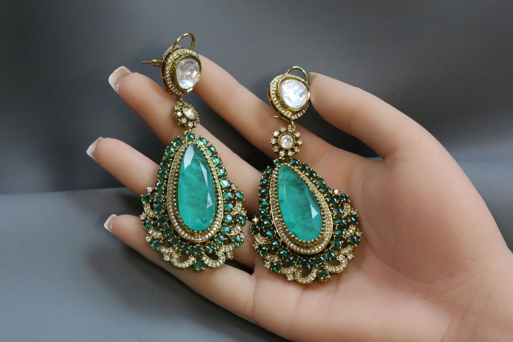 Long Premium Polki & Doublet Earrings