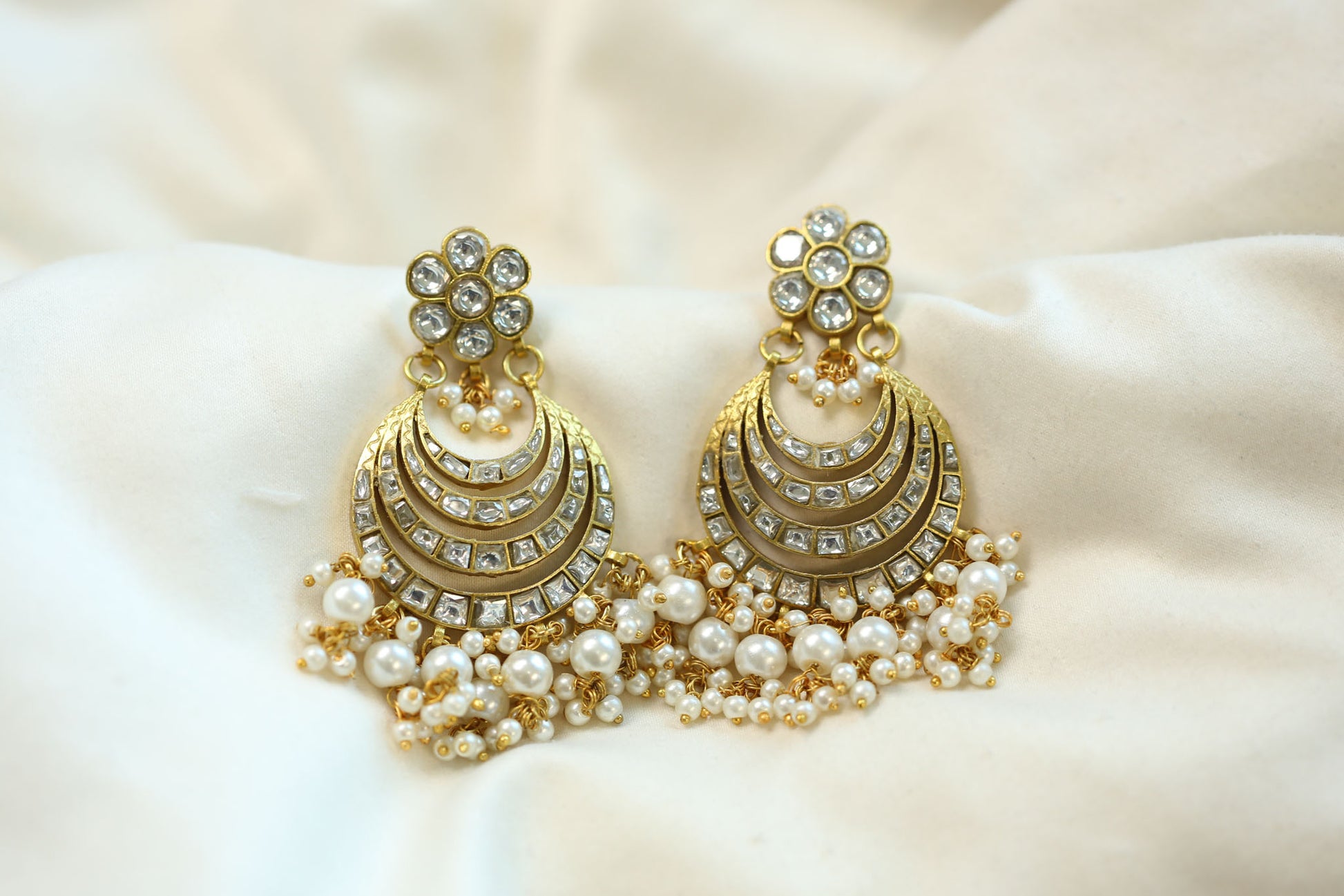 Kundan Jadau Chand Earrings  - Clear