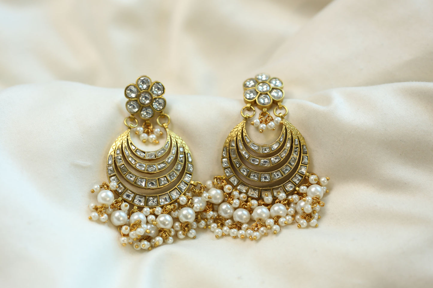 Kundan Jadau Chand Earrings  - Clear