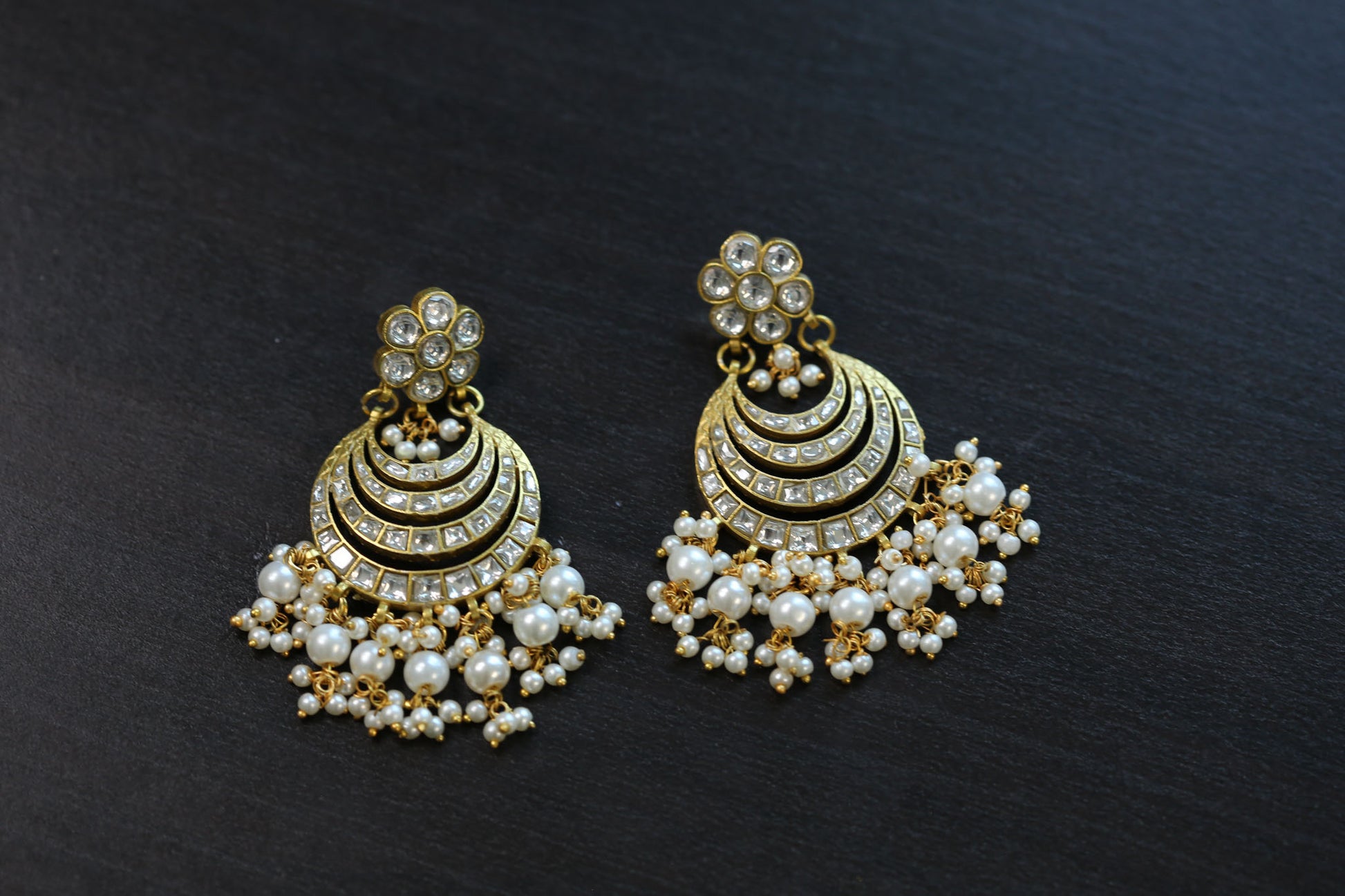 Kundan Jadau Chand Earrings  - Clear