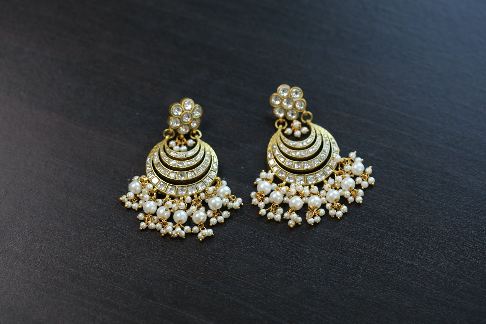 Kundan Jadau Chand Earrings  - Clear