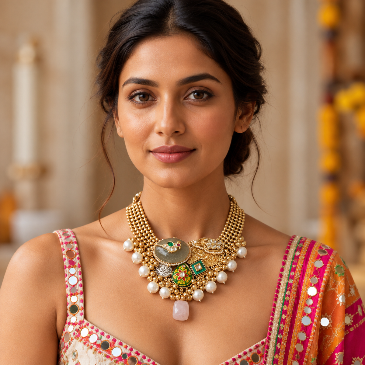 Gold Polish Kundan & Fluorite Necklace