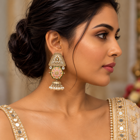 Kundan Enamel Dual Tone Jhumka