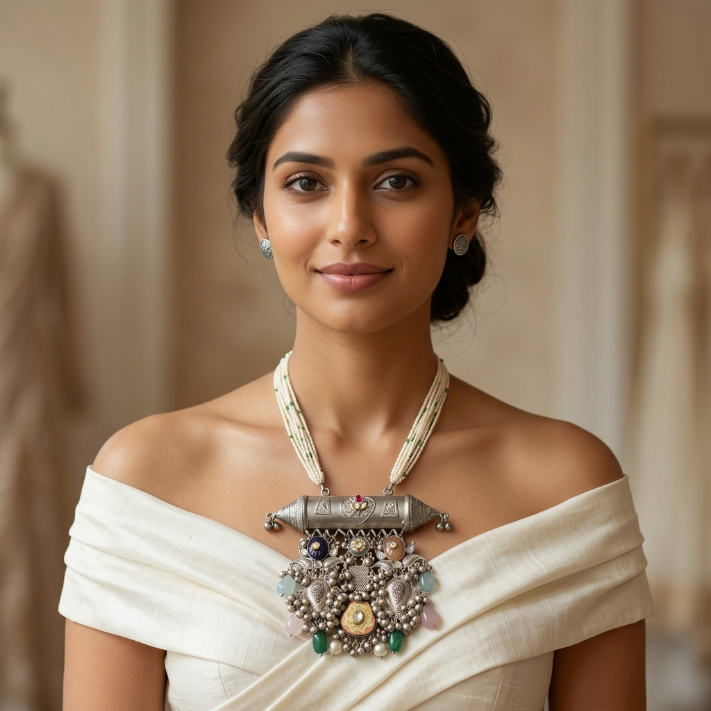 Tabeez Fusion Kundan & Semiprecious Stones Necklace