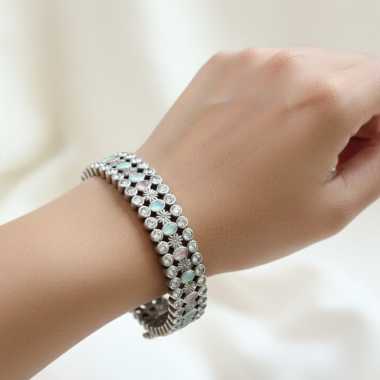 Kripa Silver Look Alike Bangle  Set - Pastel