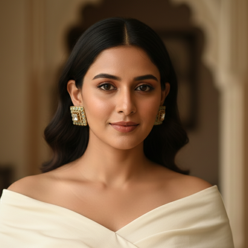 Large Polki Semiprecious Stones Studs - Mint